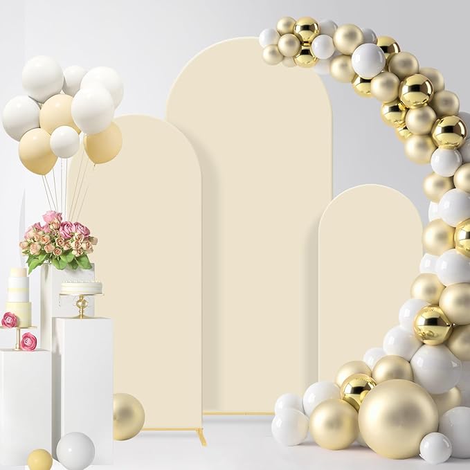 Wedding Arch Backdrop Stand Set of 3, (4, 5, 6) Metal Arch Backdrop Stand with Wedding Arch Cover, Wedding Balloon Arch Backdrop Stand for Birthday, Baby Shower, Anniversary