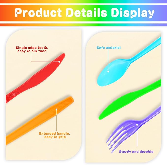 180Pcs Rainbow Red Orange Yellow Green Blue Purple Plastic Silverware Heavy Duty Disposable Flatware Cutlery Set Includes Forks Spoons Knives for Rainbow-Themed Birthday Halloween Pride Party