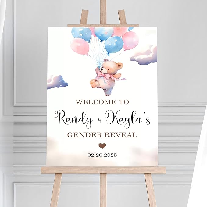 Baby Sign Decorations for Gender Reveal Ceremony - Yard Decorations With Bears and Balloons - Fun Themes for Baby Girls