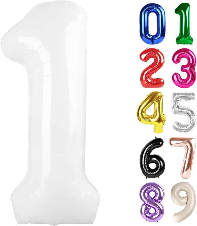 1 Balloon - White Birthday Number Balloons, 40 Inch Large Foil Balloons for Men Women Boys Girls White Themed Birthday Decorations