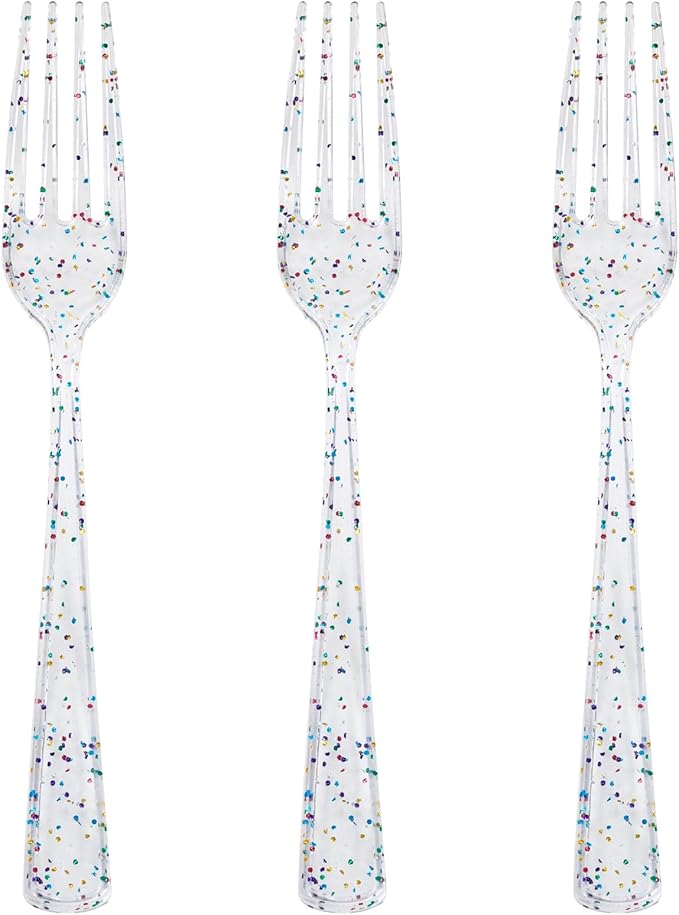 Supernal 360pcs Glitter Disposable Plastic Forks,Plastic Silverware Heavy Duty,Clear Plastic Forks,Glitter Disposable Cutlery for Birthdays, Parties, Bridal Shower and Weddings