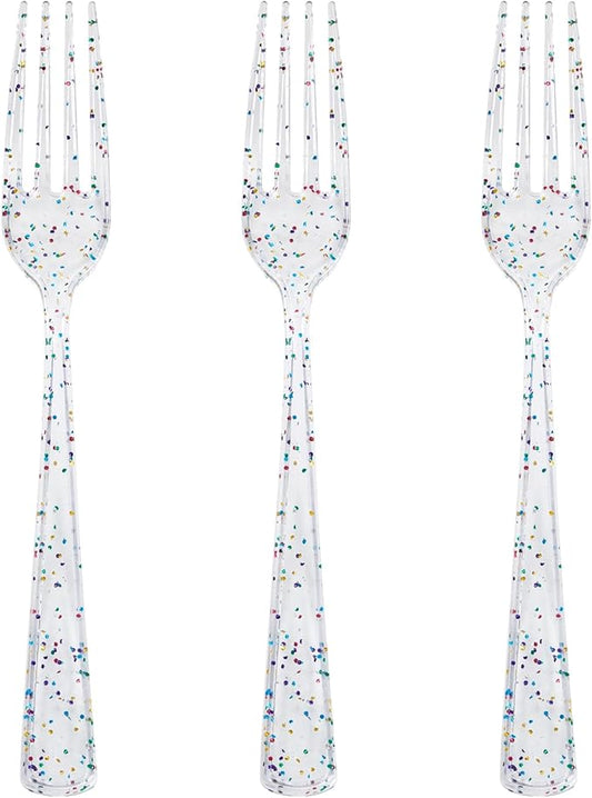 Supernal 360pcs Glitter Disposable Plastic Forks,Plastic Silverware Heavy Duty,Clear Plastic Forks,Glitter Disposable Cutlery for Birthdays, Parties, Bridal Shower and Weddings