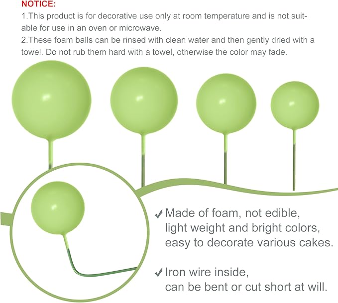 NEBURORA 64 Pcs Balls Cake Toppers and Leaves Decoration Set Mini Balloons for Cake Decorating Supplies Balls Cake decorations for Baby Shower Cake Toppers Birthday Cake Decorations (Green Gold）