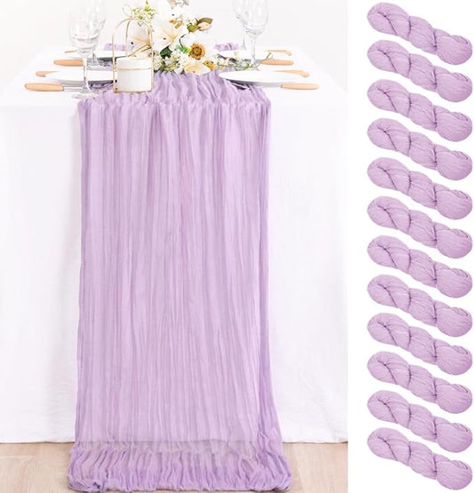 MLMC 12 Pack Lilac Purple Table Runner 10ft Rustic Gauze Lavender Cheese Cloth Table Runner 35x120 Inches for Romantic Wedding Bridal Shower Baby Shower Birthday Decor