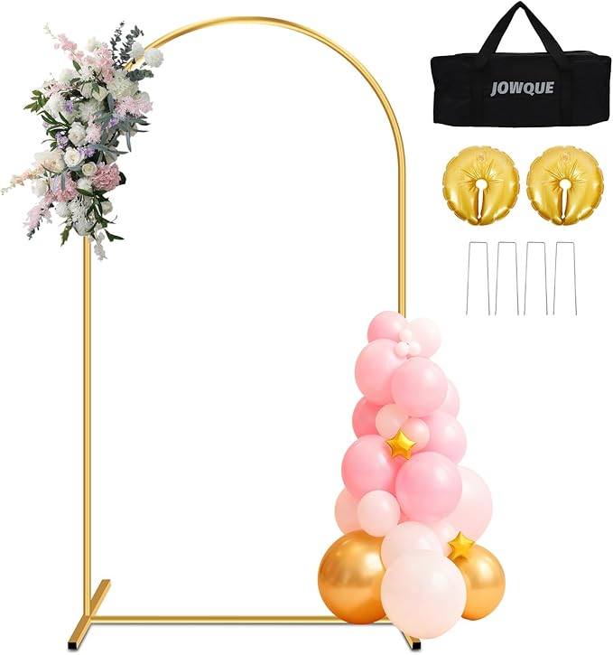 Heavy Duty Metal Arch Backdrop Stand, 6FT Stable Gold Arch Stand with Ground Stakes and Water Bags, Balloon Arch Stand for Wedding Party Baby Shower Photo Flower Arch Decration (6FT)