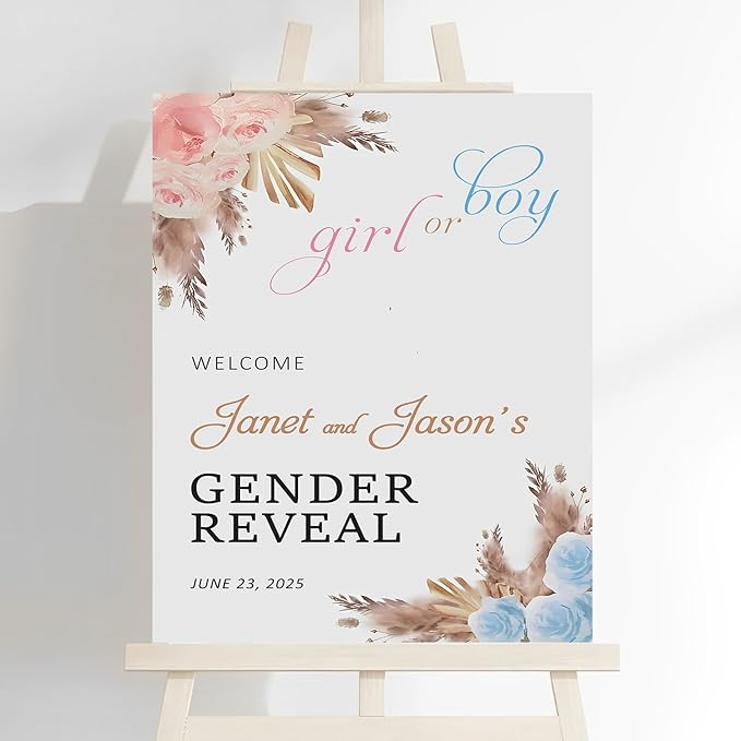 Rustic Gender Reveal Welcome Signs - Boy Or Girl Sign Decorations With Wild Leaves Theme