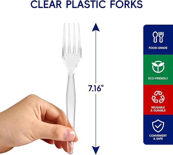 JOLLY CHEF [300 Count] Clear Plastic Forks,Heavy Duty Disposable Forks Plastic Utensils Perfect for Home, School, Party, Restaurant, Christmas or Daily use
