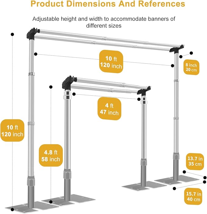 Jiang&Rong 10x10Ft Double Crossbar Backdrop Stand - Pipe and Drape Heavy Duty Adjustable Metal Frame with Drape Kit, Photographic Studio Backdrop Stand for Wedding, Birthday Party, Banquet Decorations