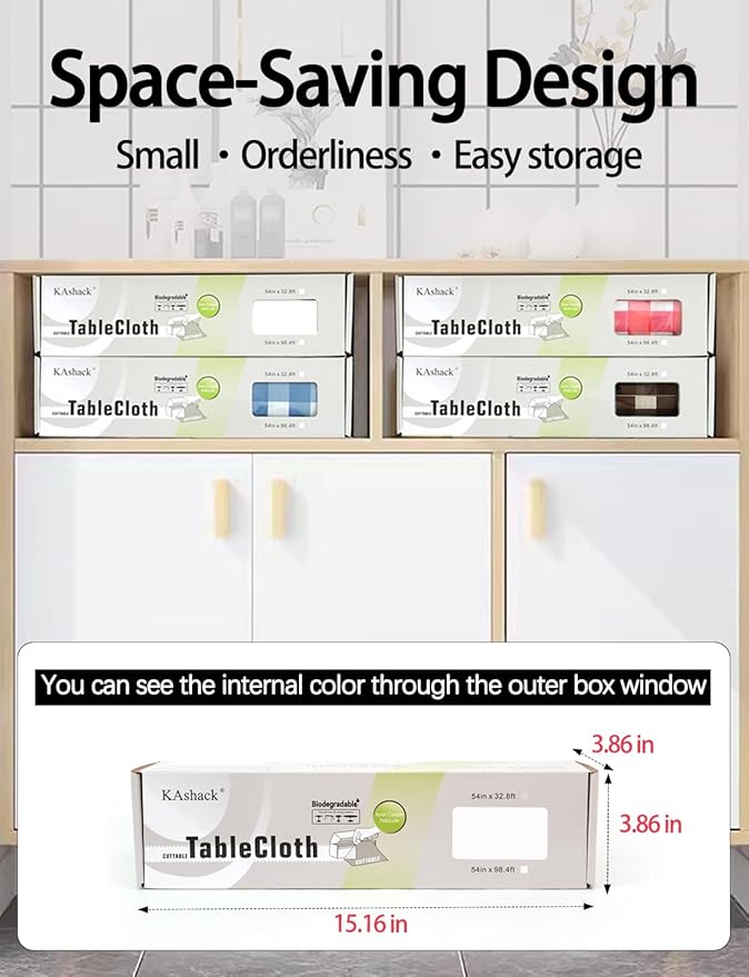 54 in X 300 Ft Plastic Table Cloth Roll Disposable White Tablecloth with Slide Cutter Box for Rectangle Round Tables,Picnic,Camping,Banquet,Party,Birthdays, Baby Shower [with Fixed Stickers]