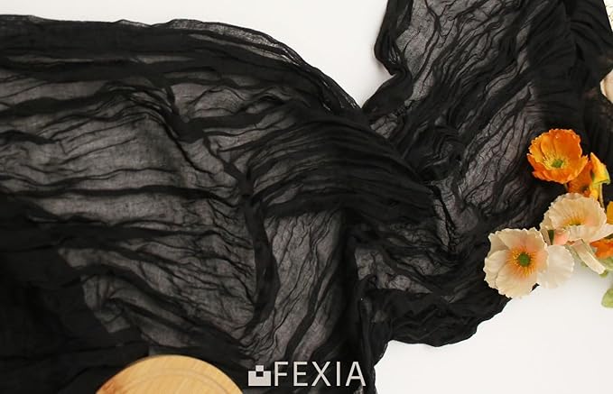 FEXIA 3 Pack Black Table Runner 35x120 Inches for Gothic Baby Shower Decoration Gauze Rustic Table Runner for Wedding Party First Communion Centerpiece Engagement Bridal Shower Boho Decor