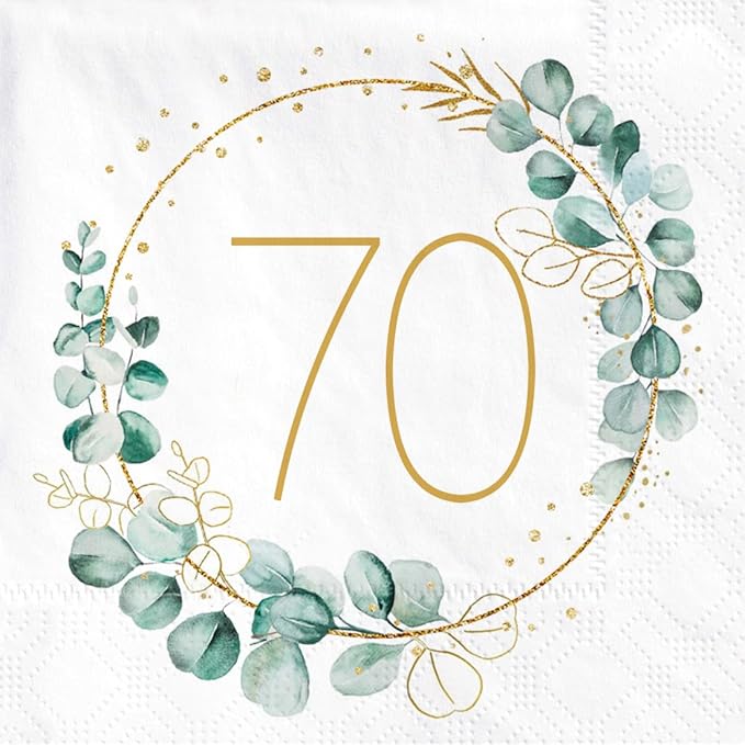 70th Birthday Napkins, 40 Pack of 70th Anniversary Napkins Decorations for Men and Women, 3-Ply White Cheers to 70 Years Napkin, Birthday Wedding Anniversary Party Napkin