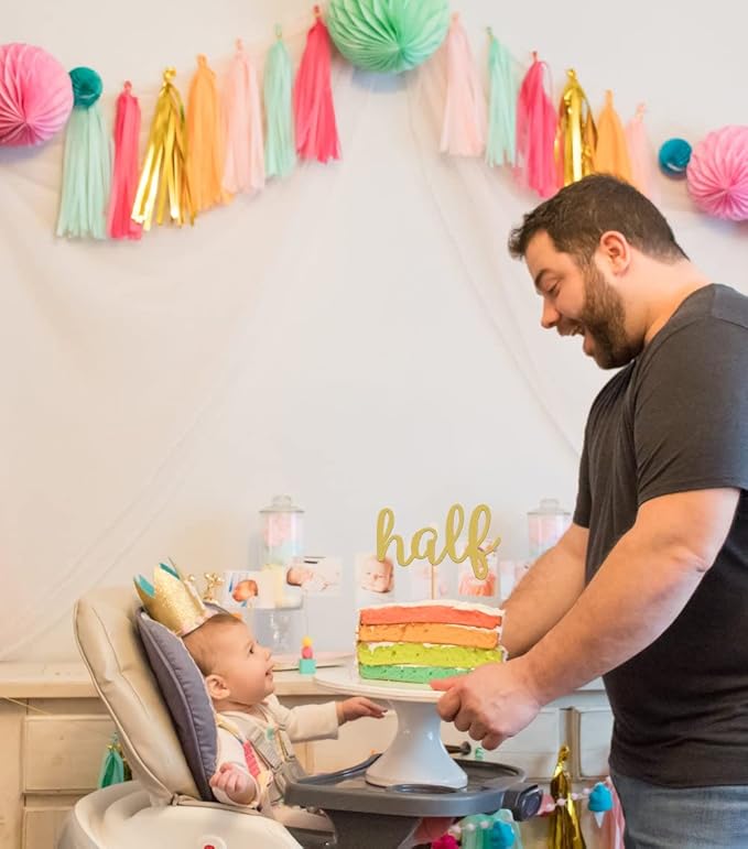 Half Birthday Cake Topper - Glitter Gold 1/2 Birthday Cake Decorating Supplies, Suitable for Parties or Photo Booth Props