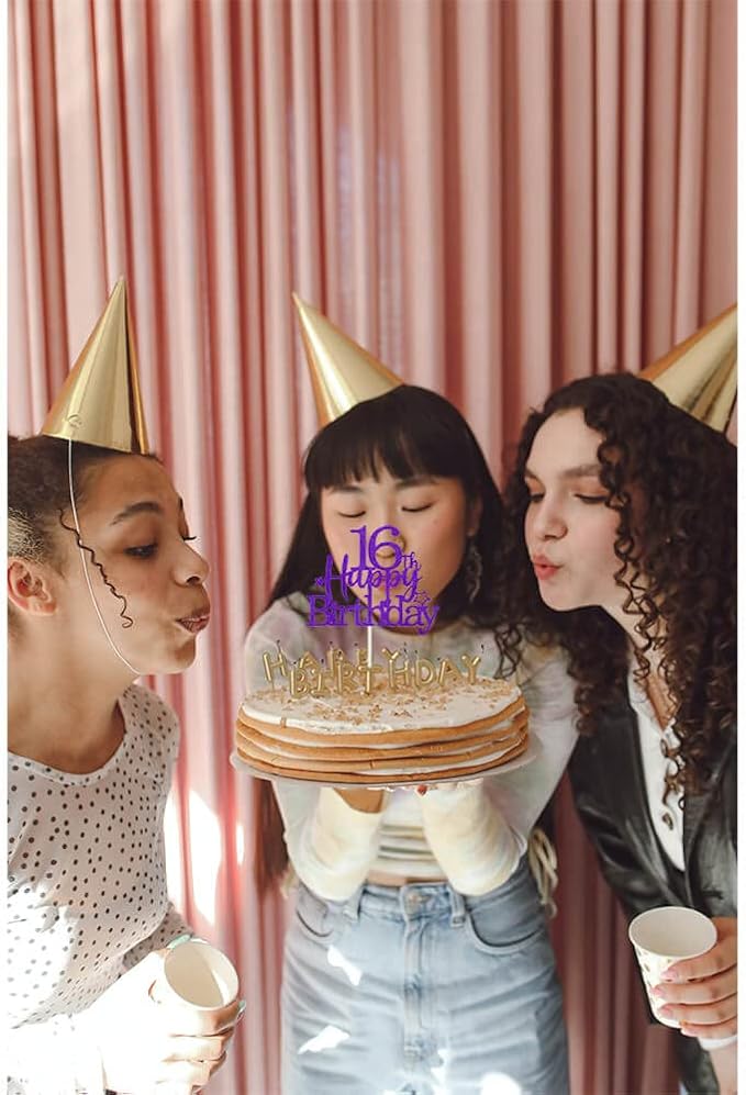 Glittery 16th Happy Birthday Cake Topper with Star,Personalised 16 Birthday Cake Toppers Party Decorations Party Supplies for Boys Girls Purple Silver