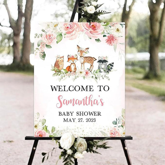 Woodland Baby Shower Welcome Sign, Woodland Animals Baby Shower Sign, Forest Baby Decor, Woodland Theme Baby Shower Sign, Personalized Baby Shower Sign, Welcome Sign for Baby Shower #17