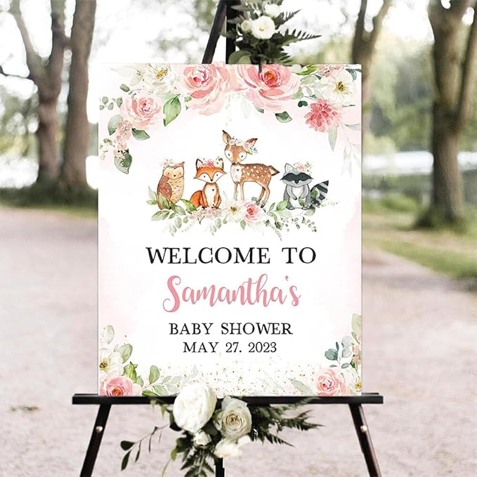 Woodland Baby Shower Welcome Sign, Woodland Animals Baby Shower Sign, Forest Baby Decor, Woodland Theme Baby Shower Sign, Personalized Baby Shower Sign, Welcome Sign for Baby Shower #17