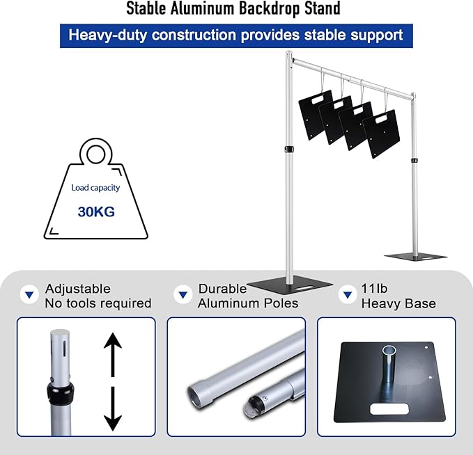 10x30Ft Pipe and Drape Stand, Heavy Duty Backdrop Stand, 6-10' Tall x 10-30' Wide Adjustable Pipe and Drape, Backdrop Stand, Aluminium Backdrop Stand for Event,Birthday Party and Wedding Decor