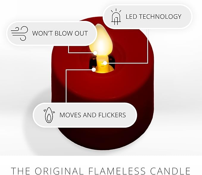 Luminara Moving Flame LED Flameless Tealight (1.4" x 2") Remote Ready Battery Operated Plastic LED Flameless Tea Light - Smooth Matte - Pearl Ivory (2-Pack Burgundy)