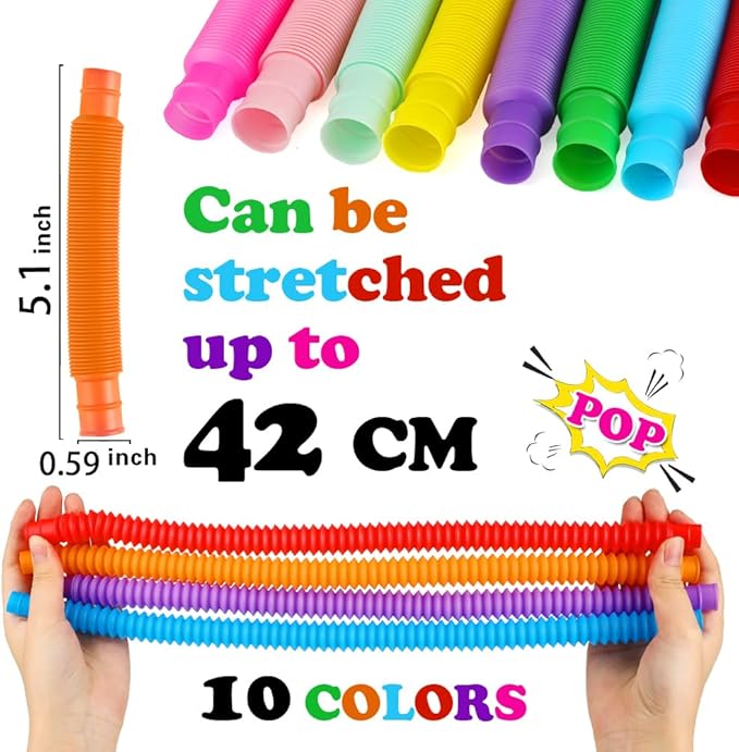 52 Pack Pop Tubes, Sensory Toys Party Favors For Kids 8-12 4-8 Fidget Toys For Anxiety Goodie Bag Stuffers Treasure Box Classroom Prizes Gifts for 3 4 5 6 7 8 9 Year Old Boys Girls Toddlers- 10 Colors