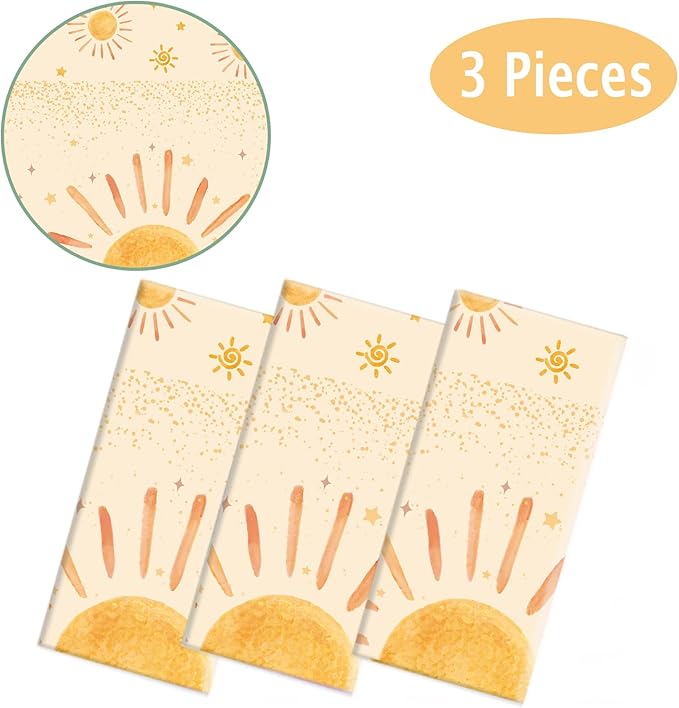 Oigco 3Pcs Boho Sun Birthday Party Tablecloths First Trip Around The Sun Party Decorations Disposable Plastic Table Covers Boho Baby Shower Supplies, 54 x 108 Inches