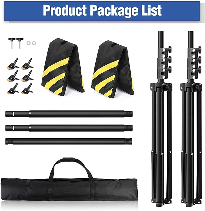 Heavy-Duty Backdrop Stand 10x8.5 ft, Upgrade Telescopic Adjustable Photography Backdrop Stand for Parties, Stage Decoration Stand with Clamps, Sandbags, Carring Bag