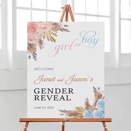 Rustic Gender Reveal Welcome Signs - Boy Or Girl Sign Decorations With Wild Leaves Theme