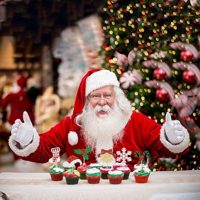 24Pcs Christmas Cupcake Toppers Xmas Sock Hat Snowflake Bell Candy Canes Cupcake Picks for Xmas Holiday New Year Holiday Baby Shower Kids Birthday Party Supplies