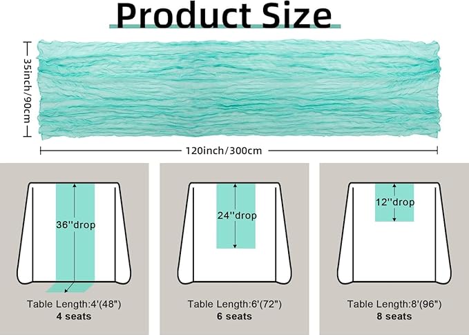 FEXIA Sky Blue Table Runner 35x120 Inches for Baby Shower Decoration Gauze Rustic Table Runner for Wedding Party First Communion Centerpiece Engagement Bridal Shower Boho Decoration
