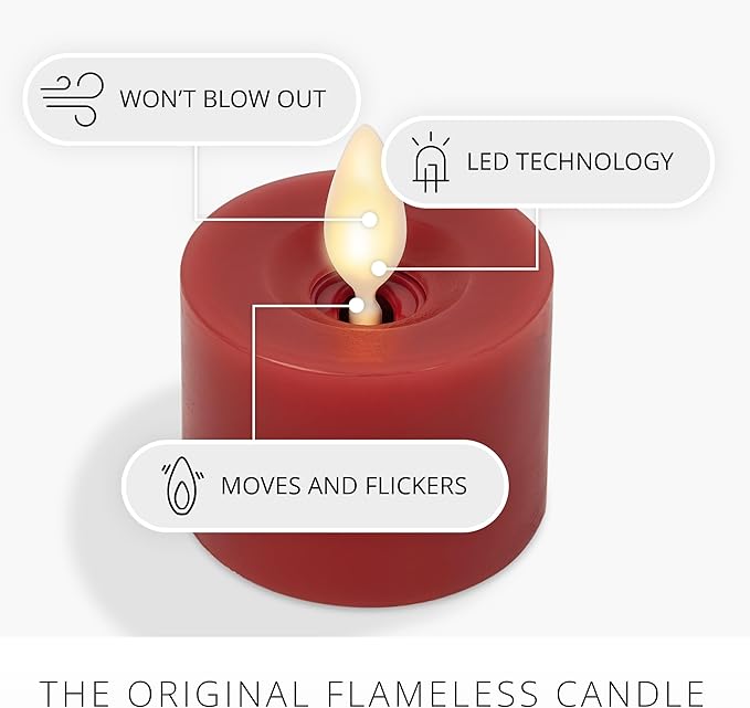 Luminara 2-Pack Moving Flame LED Flameless Tealight (2" x 2") Battery Operated Plastic LED Flameless Tea Light (Holiday Red)
