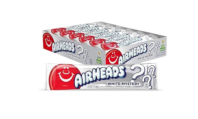 Airheads Full-Size Candy Bars, Taffy Candy Bulk Pack, Individually Wrapped, White Mystery Fruit Flavor Artificially Flavored, 36 Count Box