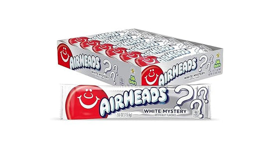 Airheads Full-Size Candy Bars, Taffy Candy Bulk Pack, Individually Wrapped, White Mystery Fruit Flavor Artificially Flavored, 36 Count Box