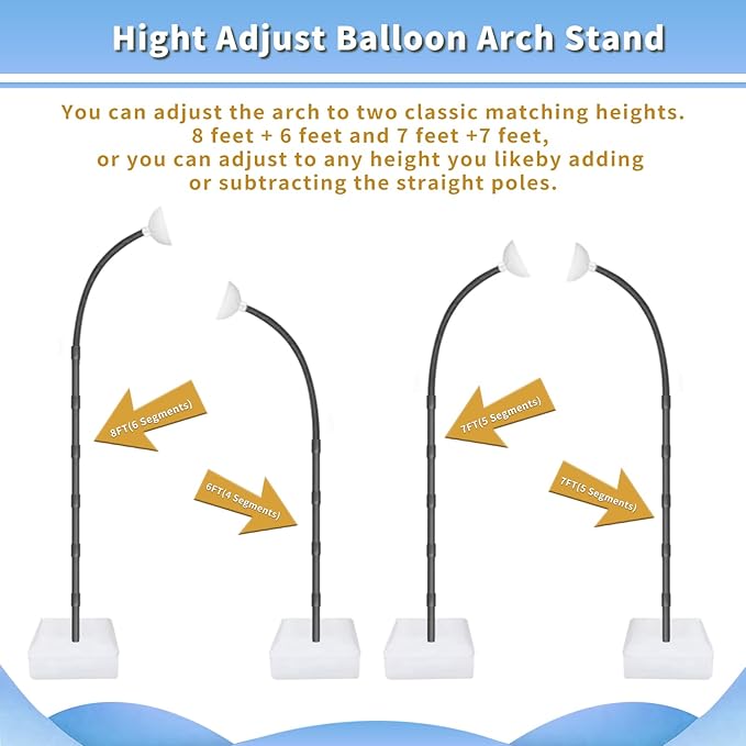 Balloon Arch Kit - Bendable 8.2FT & 6FT Balloon Arch Stand with Base and Manual Pump,Reusable Versatile Half Arch Balloon Stand for Birthday,Wedding, Baby Shower, Holiday, Graduation Party Decorations
