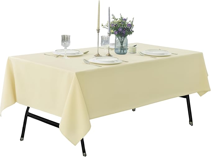 2-Pack 60x144 inch Beige Table Cloths, Solid Stain and Wrinkle Resistant Oblong Tablecloth, Premium Plain Weave Polyester Fabric Rectangle Table Linen Covers for Hotel, Banquet