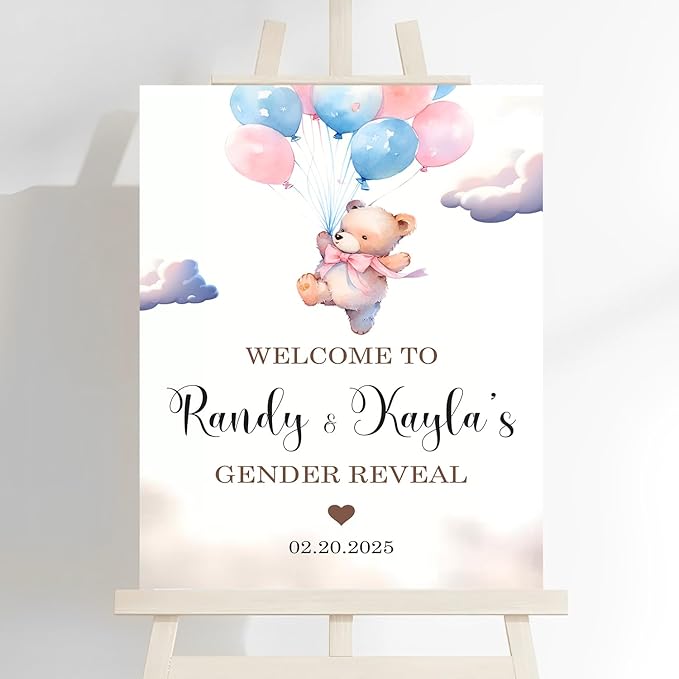 Baby Sign Decorations for Gender Reveal Ceremony - Yard Decorations With Bears and Balloons - Fun Themes for Baby Girls