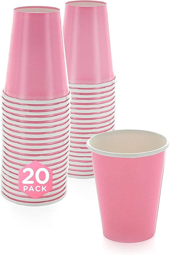 Disposable Paper Cups, 8 oz. Pink Paper Coffee Cups, Strong and Sturdy Coffee Disposable Cups for Party, Wedding, Thanksgiving Day, Christmas, Halloween Hot Cups, Pack of 20