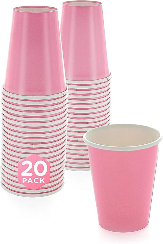 Disposable Paper Cups, 8 oz. Pink Paper Coffee Cups, Strong and Sturdy Coffee Disposable Cups for Party, Wedding, Thanksgiving Day, Christmas, Halloween Hot Cups, Pack of 20