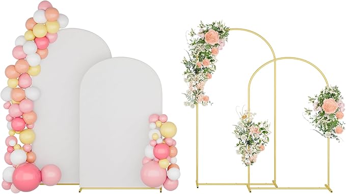 UDEAR 7.2FT & 6.0FT Metal Arch Stand Set with White Covers, Arc Design Fitted Backdrops for Weddings, Parties, Baby Showers, Includes 2 Arch Stands & Fabric Covers