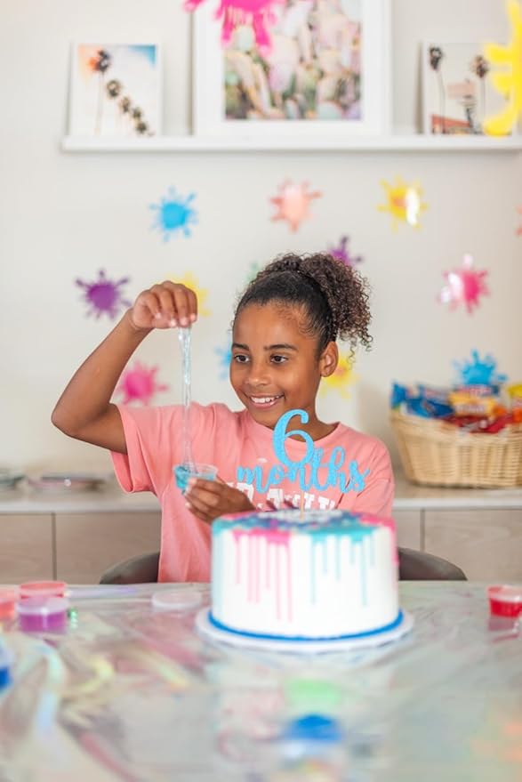 6 Months Cake Topper - Golden Glitter 1/2 Birthday Cake Decorations, Perfect for Baby Shower/Gender Reveal Party/Baby Party Photo Booth Props (Light Blue)