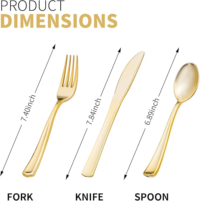 50 Pack Pre Rolled Gold Plastic Silverware Set with Napkins,Disposable Wrapped Heavy Duty Cutlery Set for Wedding Birthday Party-50 Forks,Knives,Spoons,Napkins,Utensils Set,Plasticware Bulk