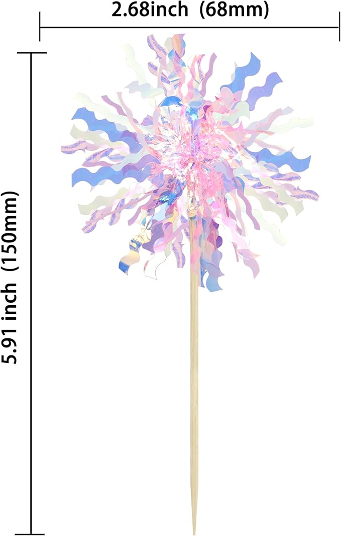 Gyufise 30Pcs Foil Firework Cupcake Toppers Sparkle Tinsel Cake Toppers Tinsel Drink Cake Decoration Cocktail Picks for Birthday Wedding Graduation Party Supplies Pink