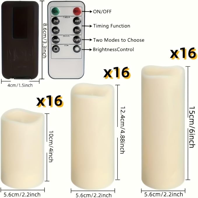 48 Pack Flameless Candles with Remote & 24H Timer - Waterproof Battery Operated Decorative Candles,3 Sizes(4" 5" 6" inch) for Home Decor, Wedding, Christmas, Party (Warm White)