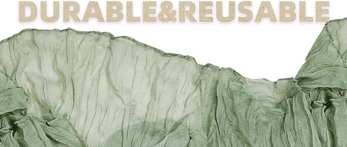 FEXIA 4 Pack Baby Shower Decoration Table Runner 35x120 Inches Sage Green Gauze Rustic Table Runner for Wedding Party First Communion Centerpiece Engagement Bridal Shower Boho Decoration