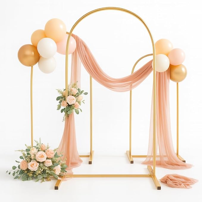 Metal Arch Backdrop Stand Set of 3, Heavy-Duty Balloons Arch Frame for Wedding Ceremony, Party, Baby Shower, Birthday Decorations (Gold, 7.2ft+6.6ft+6ft)