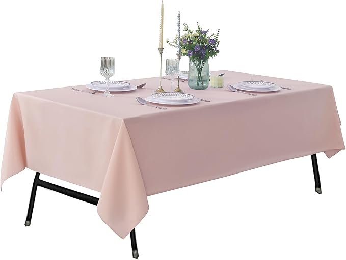 6-Pack 60x102 inch Dusty Pink Table Cloths, Solid Stain and Wrinkle Resistant Oblong Tablecloth, Premium Plain Weave Polyester Fabric Rectangle Table Linen Covers for Hotel, Wedding
