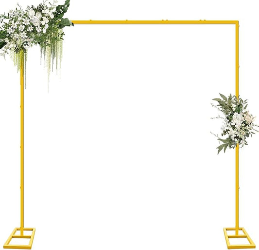 8FT x 8FT Backdrop Stand Kit - Gold Portable Adjustable Stand,Square Metal Arch Party Frame for Wedding/Baby Shower/Birthday Parties/Banquet