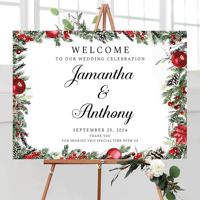 Personalized Christmas Wedding Welcome Sign, Holiday Welcome Sign, Tis the Season to be Married Sign, Winter Wedding Sign, Winter Wedding Decor, Custom Christmas Wedding Sign #16