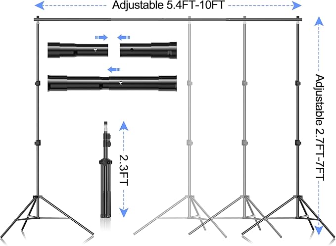 EMART Photo Video Studio Backdrop Stand Kit, 7×10ft Adjustable Photography Support System with Polyester Background(Black/White/Green Screen), Spring Clamps and Carry Bag for Photoshoot