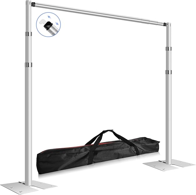 FUDESY Pipe and Drape Stand Kit, 10x10ft Heavy Duty Adjustable Metal Backdrop Frame for Photography, Wedding Parties, Decoration