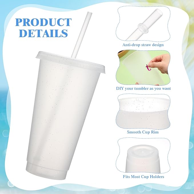 Honeydak 60 Pack Tumbler with Straw and Lid Bulk Cups for Gifts Glitter Plastic Coffee Cups 24-27 oz Reusable Water Bottle Iced Coffee Travel Mug Party Favors for Birthdays Travel (Transparent)