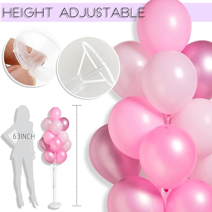 Balloon Stand Kit for Floor Set of 2,Pink Pearl Metallic 10inch Balloon Arch Column,Balloon Tower with Bases for Floor,Table Backdrop Decoration for Princess Party Baby Shower Birthday Graduation