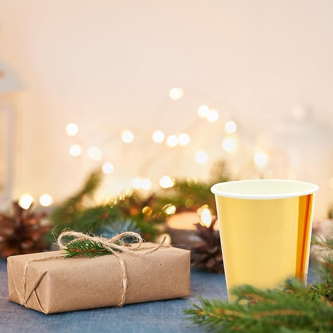 50 Pack 9oz Gold Party Disposable Cups for Hot Drinks, Party Supplies, Weddings, Bridal Showers